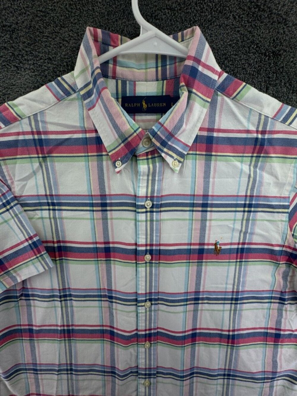 Ralph Lauren Short Sleeve Large Plaid Button Up Shirt Blue Red Green White Men